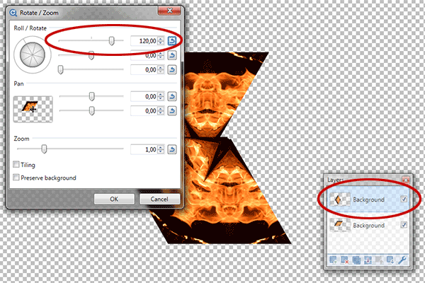 Rotate the duplicate layer by 120 degrees using the Rotate Tool.