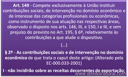 Constituição Federal - Artigo 149. Parágrafo 2º. Inciso I