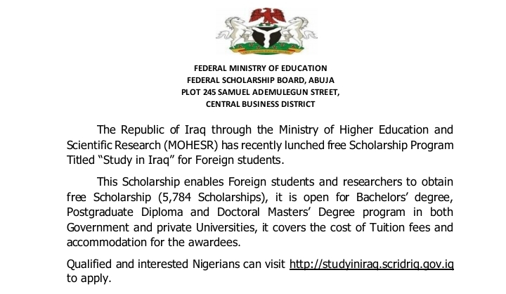 Federal Scholarship Board: Apply for Fully Funded Scholarships to Study in Iraq