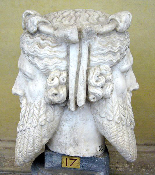 marble heads of two bearded men back-to-back