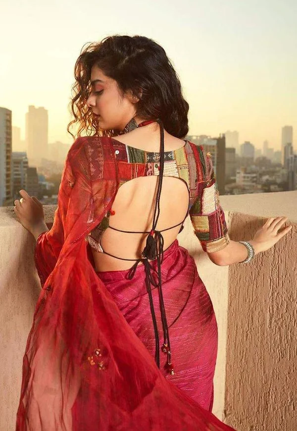 mithila palkar backless red saree hot actress