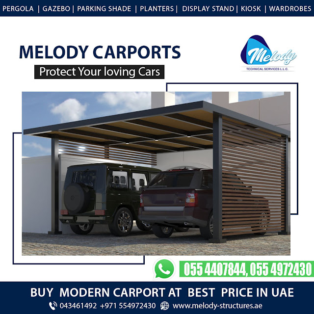 Steel Car Parking Shade in Dubai | Composite Wood Car Parking Shade Suppliers in UAE