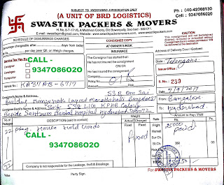 Packers and Movers Bill For Claim Hyderabad