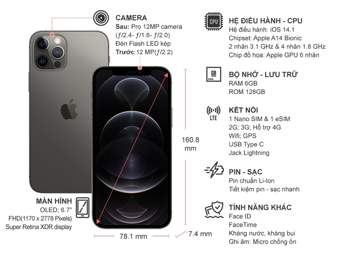 Điện thoại iPhone 12 Pro Max 128GB Xám