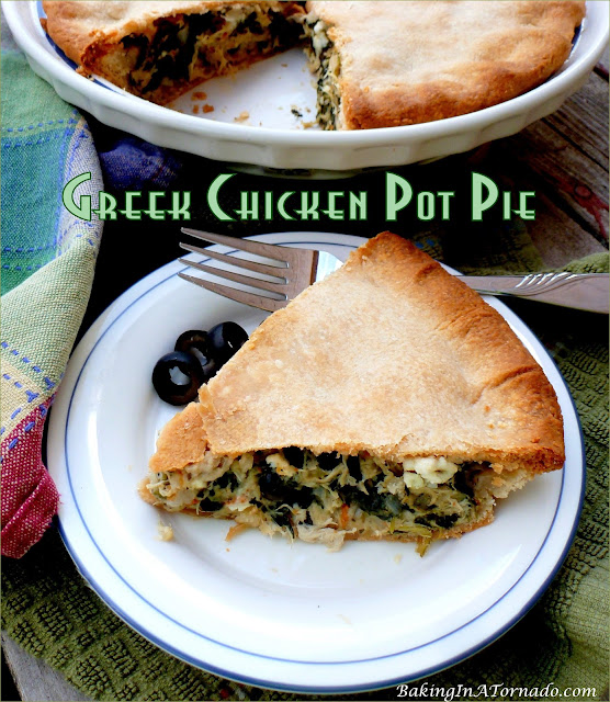 Greek Chicken Pot Pie | recipe developed by www.BakingInATornado.com | #recipe #dinner