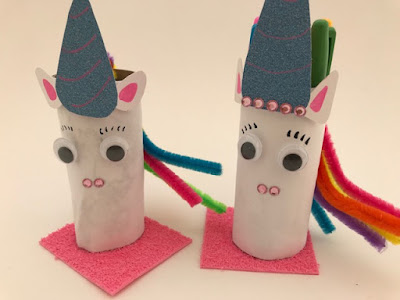 Unicorn pen holders from cardboard tubes