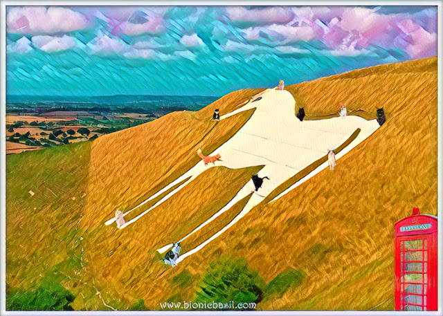 The B Team's Westbury White Horse Selfie ©BionicBasil® Caturday Art Hop - photo effect at the calk house with ten cats