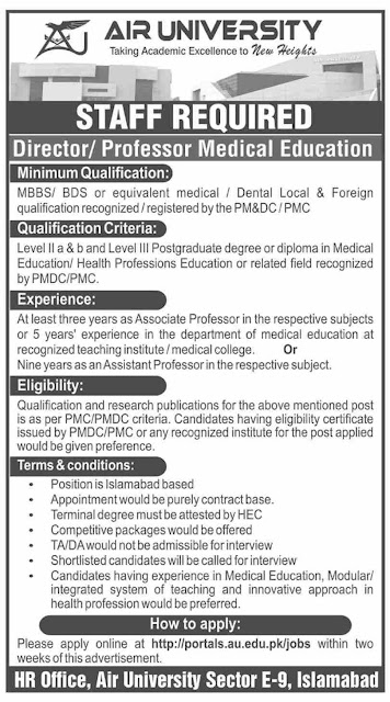 Jobs in Air University Islamabad 2021