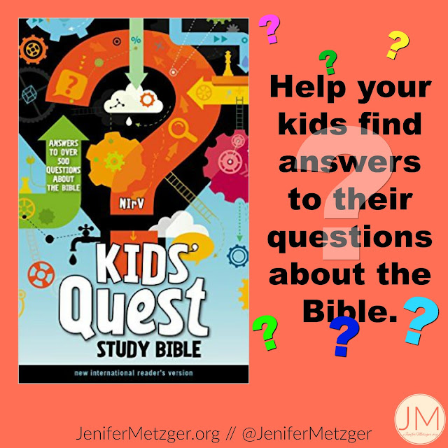 Questions are good, That's how kids learn. When they ask questions about the Bible, that's great! That means they want to know and we can teach them. Review of Kids' Quest Study Bible. #zonderkids #zondervan #childrensBible