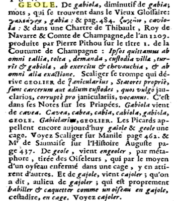 Pîtres Rue de la Geôle - Dictionnaire étymologique de la langue françoise, G.Ménage. 1750