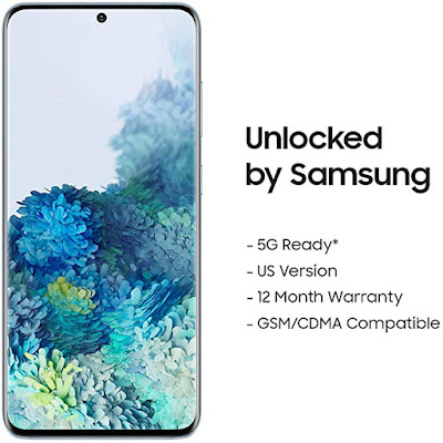 Samsung Galaxy S20 5G Factory Unlocked New Android Cell Phone US Version | 128GB of Storage | Fingerprint ID and Facial Recognition | Long-Lasting Battery | US Warranty |Cloud Blue