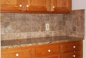 tumbled marble tile backsplash