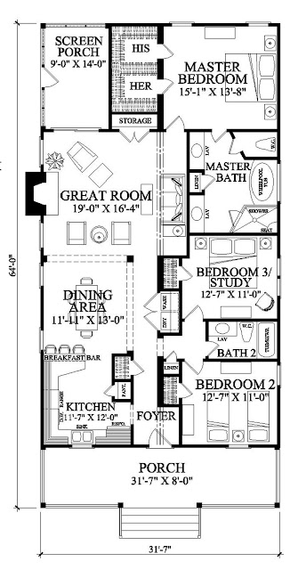 <b>แบบบ้านชั้นเดียว 3 ห้องนอน</b>