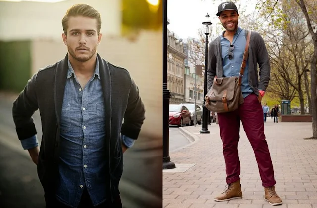 Look Masculino com Cardigan e Camisa Jeans