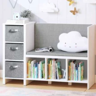 UTEX Kids Reading Nook Bench with Bookshelf