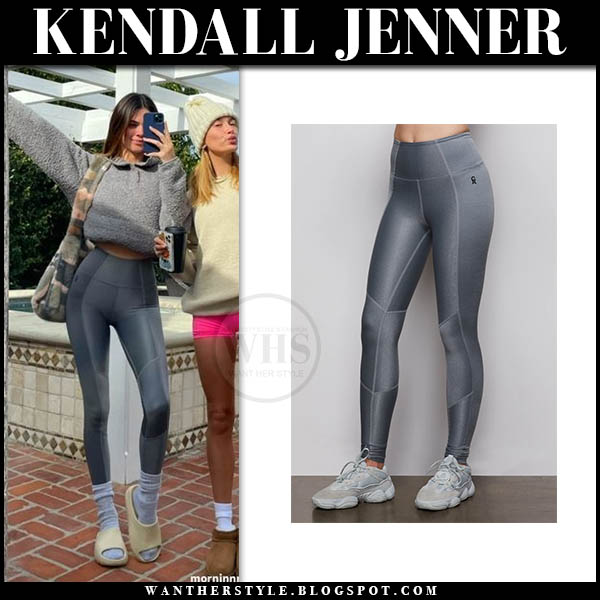 Kendall Jenner in grey sweater and grey leggings