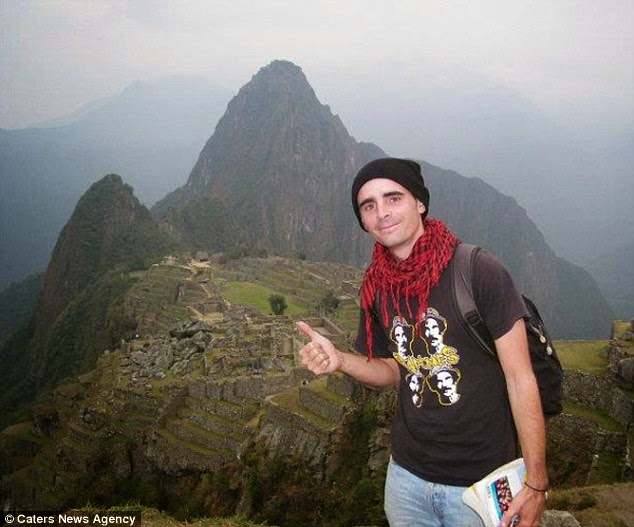 Mr Marie in Machu Picchu, Peru. The Frenchman has visited over 71 countries in the last five years - A Big Thumbs Up. Traveller Hitchhikes 100,000 Miles Around The World Without Spending Any Money