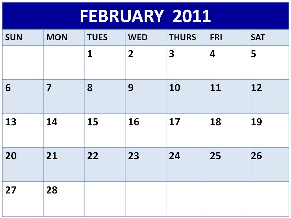 blank february calendar 2011. 2008 weekly calendar 2011 Free