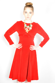 Vintage 1950's long sleeved red velvet party dress.