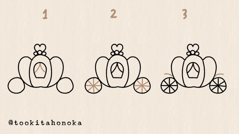 かぼちゃの馬車 シンデレラ の童話のイラストの簡単かわいい描き方 手書き ボールペン 手帳用 How To Draw Easy Pumpkin Carriage 遠北ほのかのイラストサイト