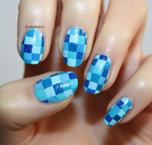 Blue Square Patchwork Nail Art