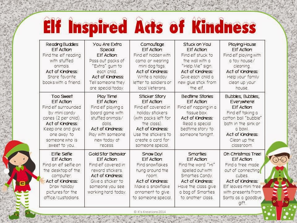 http://www.teacherspayteachers.com/Product/Elf-Inspired-Acts-of-Kindness-1586663