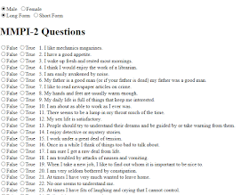 Snapshot of a gratis, online form for the MMPI-2 test