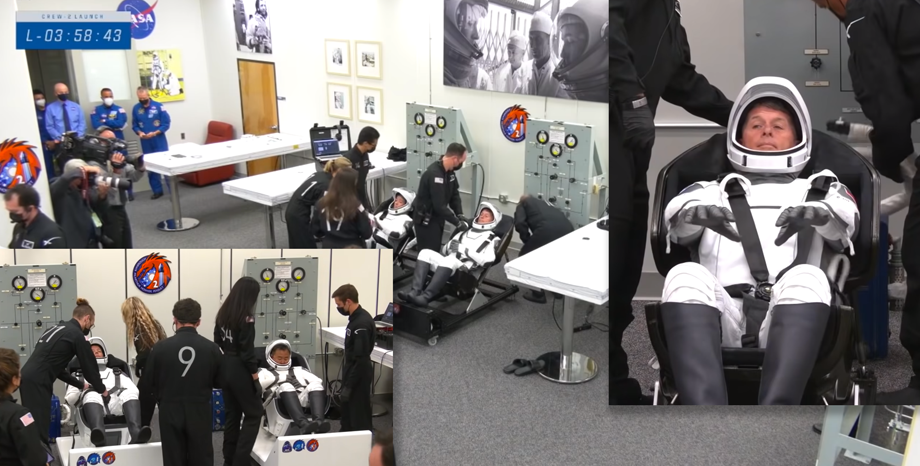 Astronaut Suit-Up Room: Four hours before launch the crew put on their journey suits. NASA, 23 April 2021.