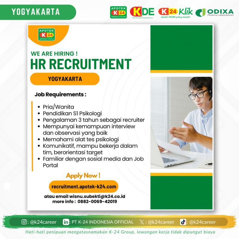 Lowongan K24 Yogyakarta HR Recruiter September 2023