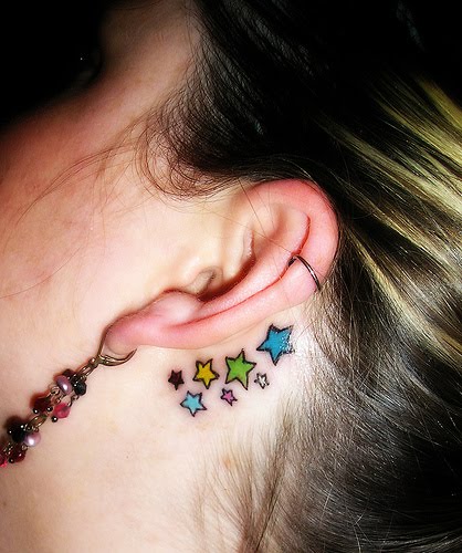 Four Leaf Clover Tattoos Behind Ear. ear star tattoo sexy girls