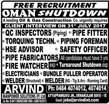 Oil & Gas Construction co Jobs for Oman - Free Recruitment