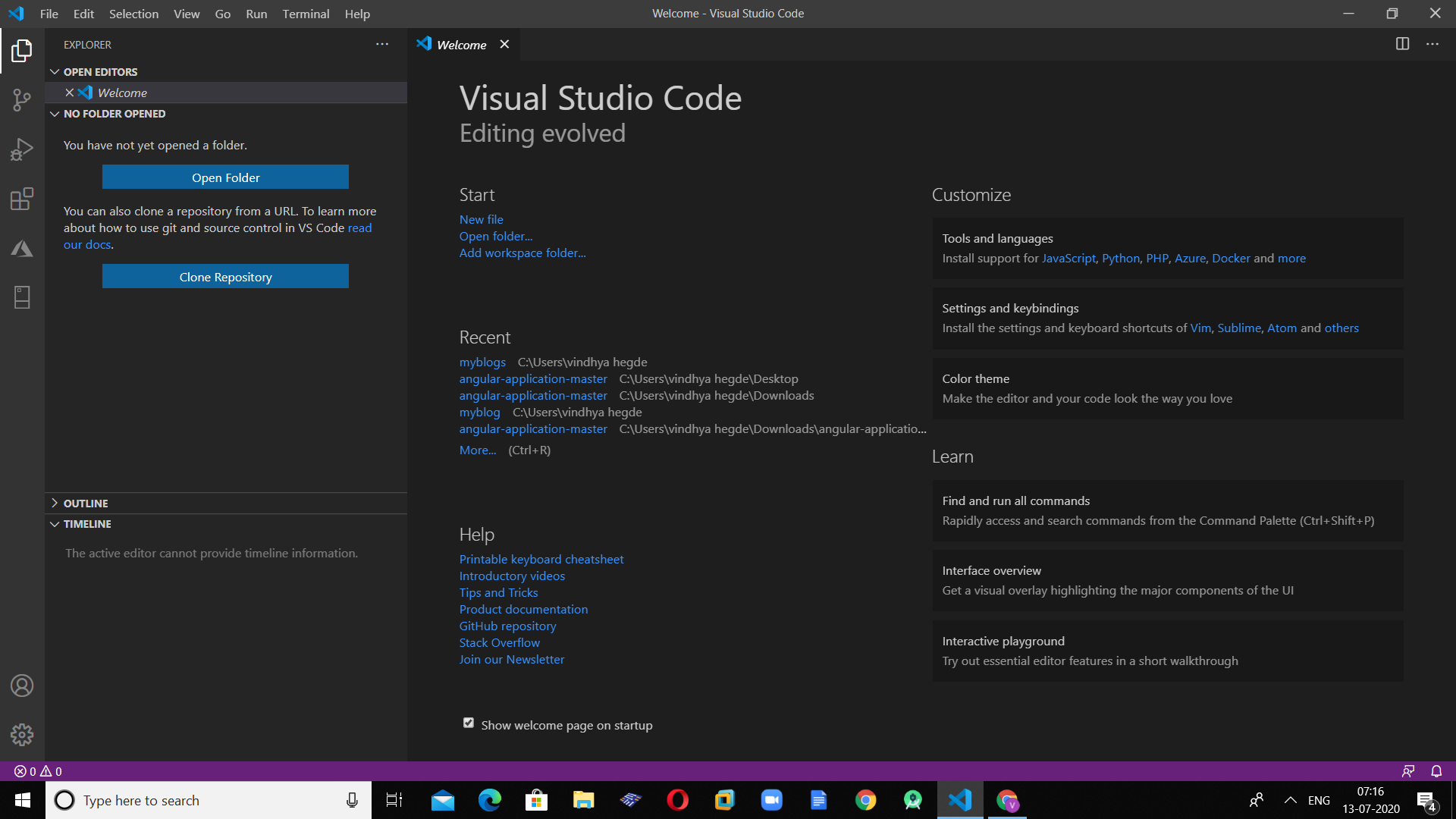 vscode start new project