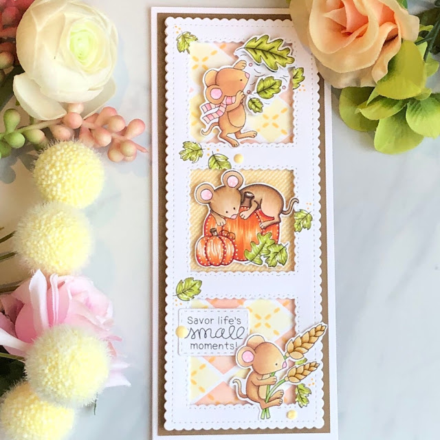 Savor Life's Small Moments Card by October Guest Designer Allison Arbour | Autumn Mice Stamp Set and Argyle Stencil Set Stamp Set by Newton's Nook Designs #newtonsnook #handmade