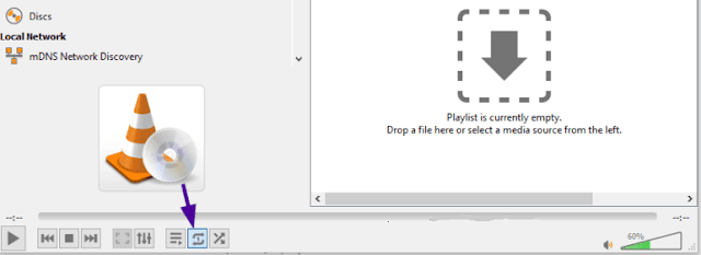 vlc player loop botton