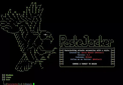 PasteJacker main menu