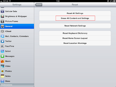 เลือก Erase All Content and Settings