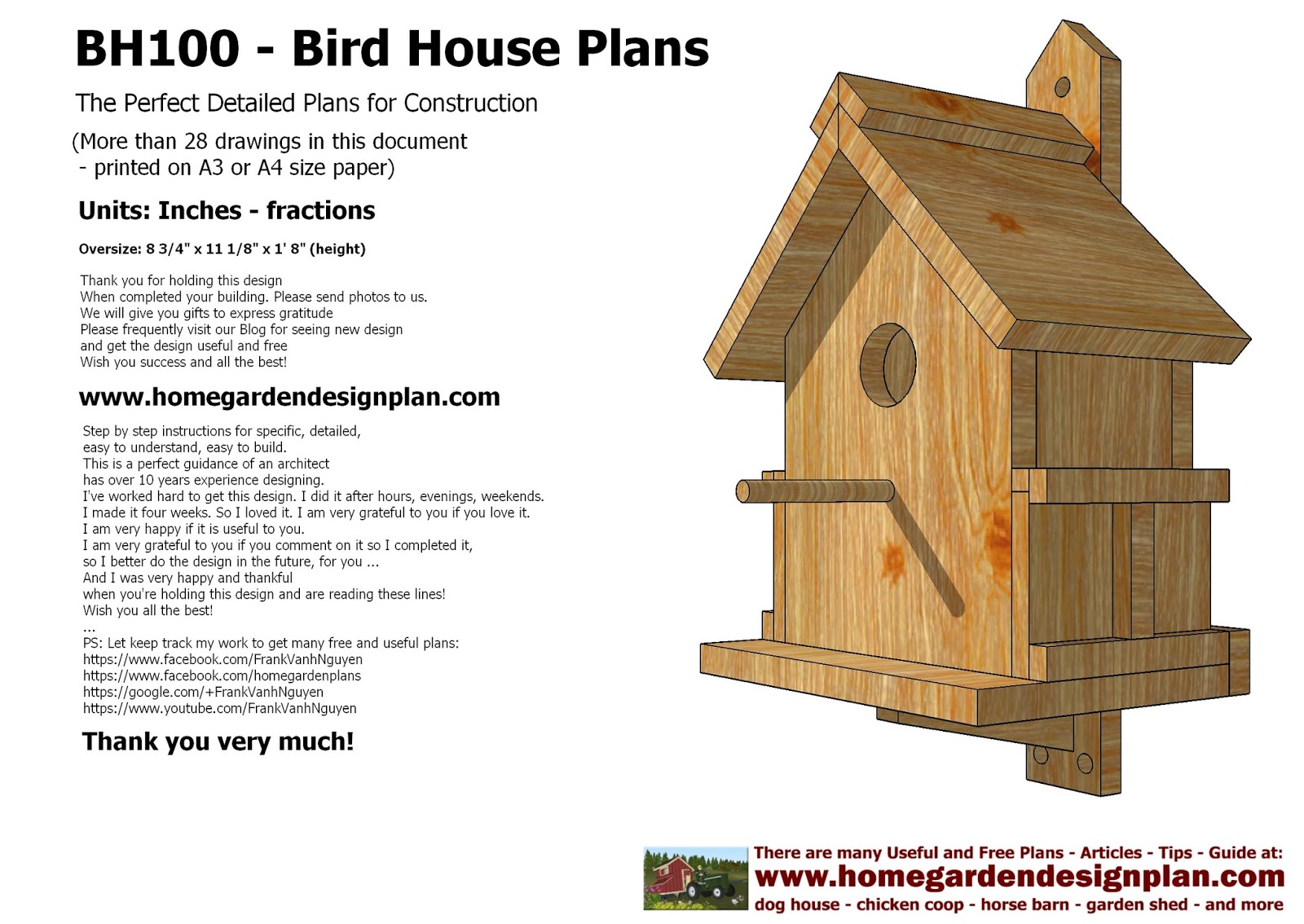 home garden plans: home garden plans: BH100 - Bird House Plans