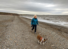 Photo of me walking Ruby on the shore