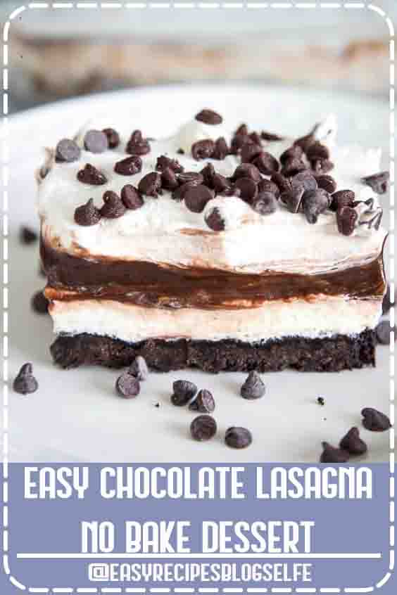 This Easy Chocolate Lasagna No Bake Dessert is so quick to make! It’s a decadent, one dish dessert that’s perfect for potlucks and dinner parties. A great make ahead recipe that can be frozen too. Everyone will be asking you for this recipe! #EasyRecipesBlogSelfe #chocolate #dessert #recipe #party #potluck #frozen #makeahead #onedish #nobake #EasyRecipesHealthy #videos 