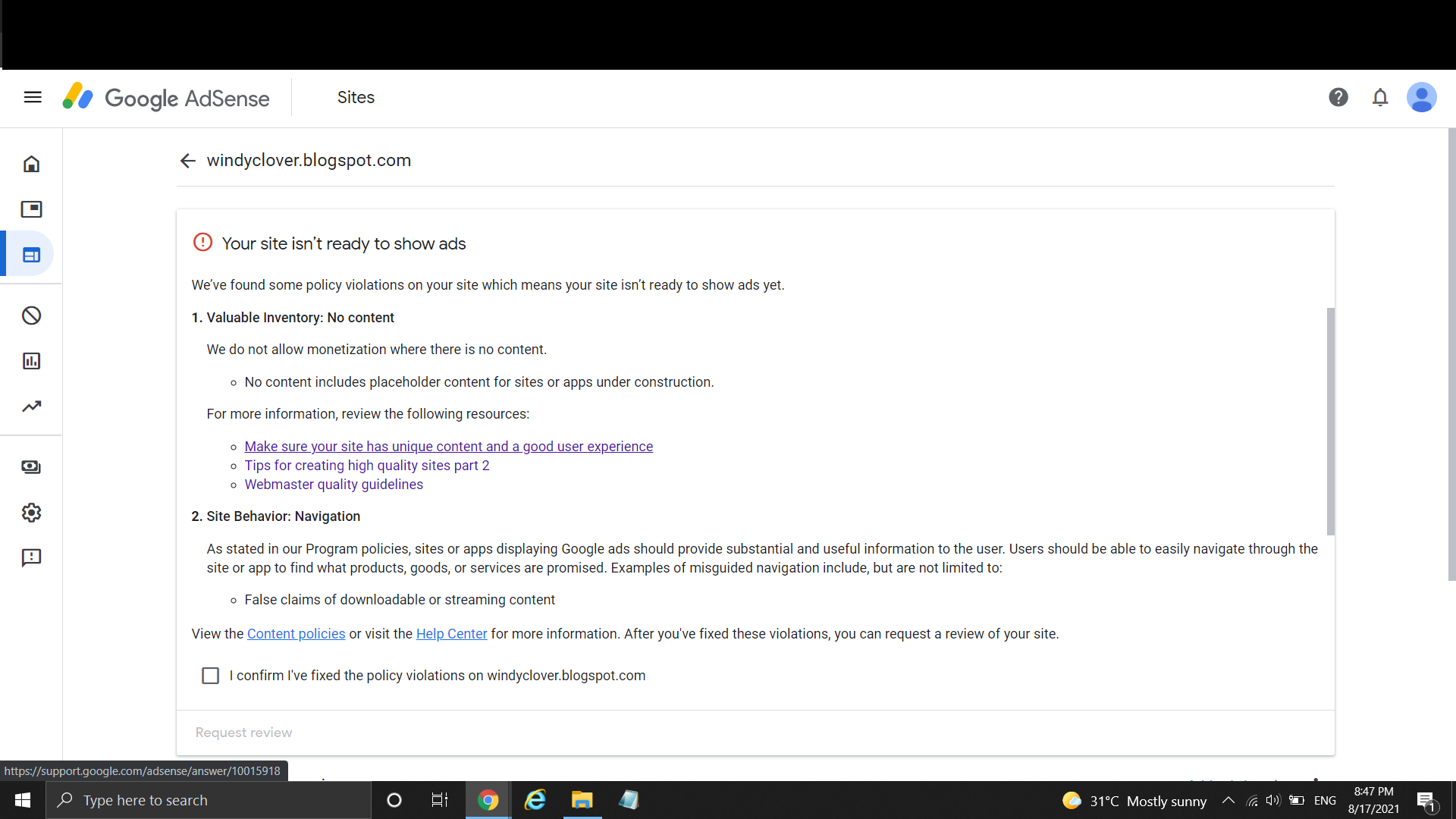 How to fix Google AdSense policy violations - Valuable Inventory : No Content | How to get Google AdSense approval for website