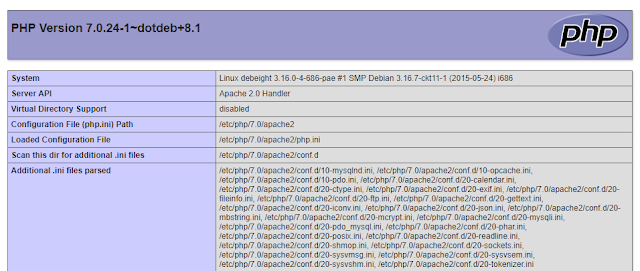 Tampilan file phpinfo pada browser