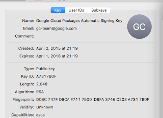 gpg-keychain showing the entry for Google Cloud Package key