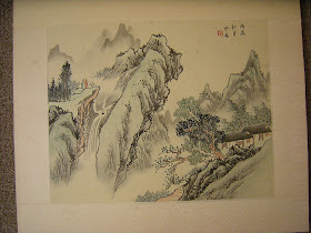 Chinese watercolor on silk landscape 丙辰秋月水石