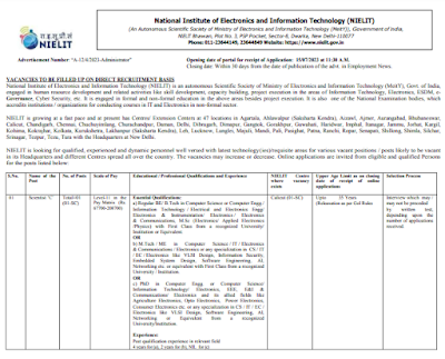 NIELIT Various Vacancy Online Form 2023   Total Vacancy: 56   National Institute of Electronics and Information Technology (NIELIT) has announced a notification for the recruitment of Scientist – ‘C ‘, Scientist – ‘B’, Personnel Assistant & Other Vacancy. Those Candidates who are interested in the vacancy details & completed all eligibility criteria can read the Notification & Apply Online.