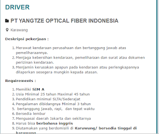 Lowongan Kerja Driver PT. Yangtze Optical Fiber Indonesia