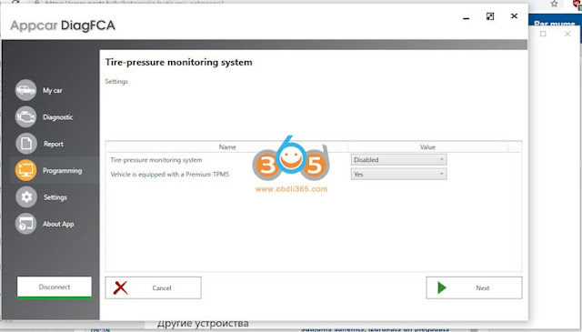 Disable Chrysler 300C TPMS with Appcar DiagFCA 2