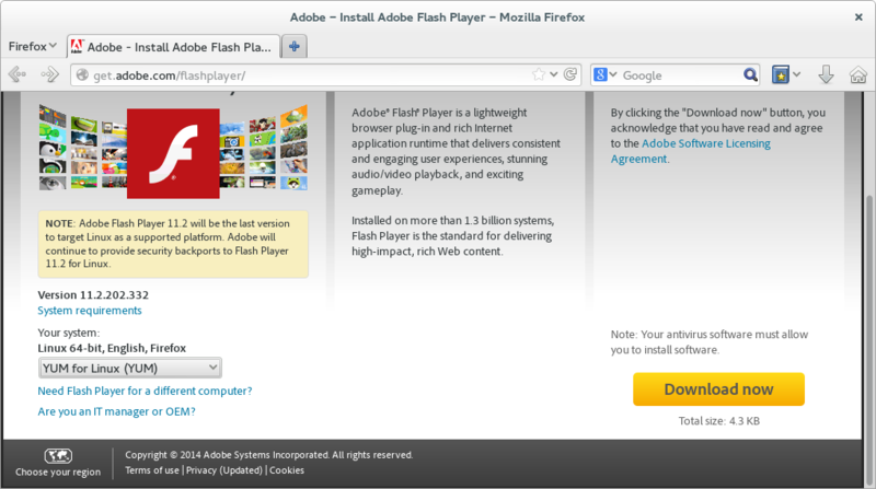 Adobe Flash Player download website