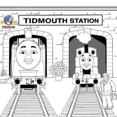 Free locomotive train cartoon pictures Thomas and Hiro coloring pages for kids to print and color in