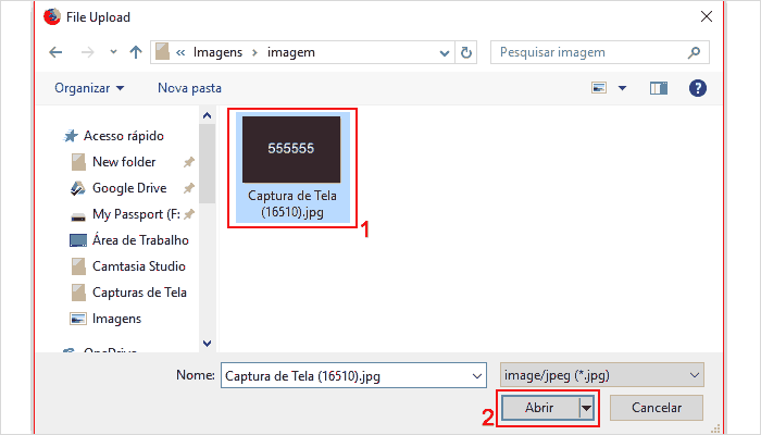 Selecionando imagem no computador para enviar