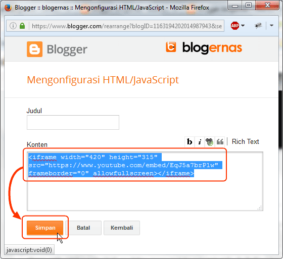 Cara Menayangkan Video YouTobe di Sidebar Blog